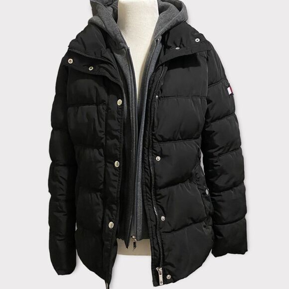 Tommy Hilfiger Black Puffer Down Alternative Jacket With Removable Hoody - Picture 4 of 13